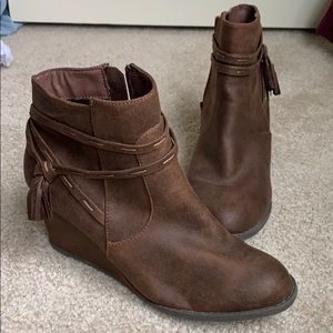 Brown wedged booties